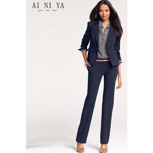 CUSTOM navy 2 piece set women business suits formal office suits work one button slim fit female trouser elegant pant suits