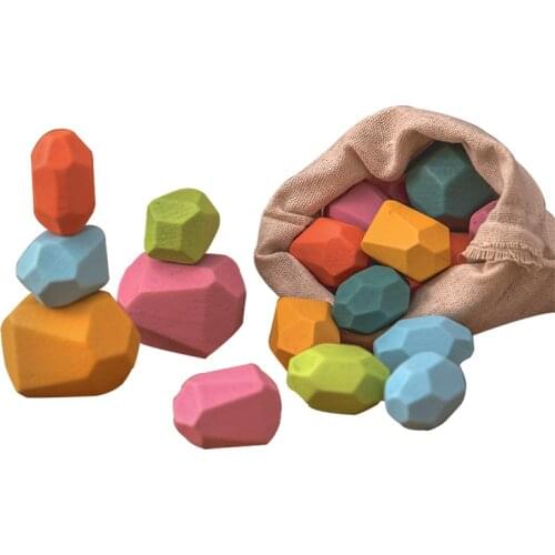 Hot Sale Wooden Stacked Stone Balanced Toy Colored Building Block Toy Creative Jenga Building Block Wooden Montessori Toy Gift