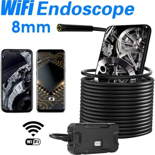 8mm 1080P WiFi Endoscope Camera Waterproof Wireless Check Camera Borescope Brightness Adjustable IP67 Waterproof Design