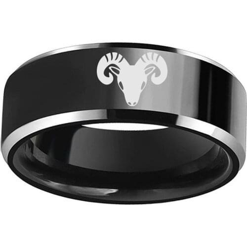 8mm Black Shiny Polish Tungsten Carbide Constellation Friendship Ring for Boy & Girl Custom Laser Zodiac Aries Size 6 to 13