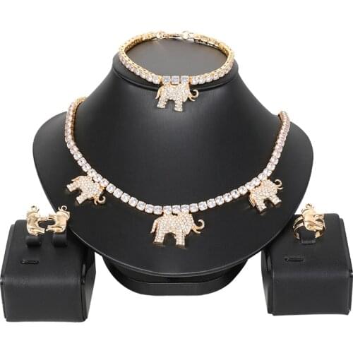 NEW Women African Beads Jewelry Sets Cz Crystal Necklace Elephant shape Jewelries Set Gold Color Statement Accessories