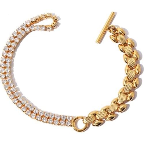 Brass With 18K Gold AAA Zircon Chains Bracelet Women Jewelry Designer T Show Runway Sweety Boho Japan Korean Sample Trendy