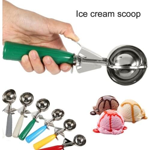 Stainless Steel Ice Cream Scoops with Plastic Handle Fruit Mash Spoon Ice Cream Ball Scoop Ice Cream Spoons Kitchen Tool
