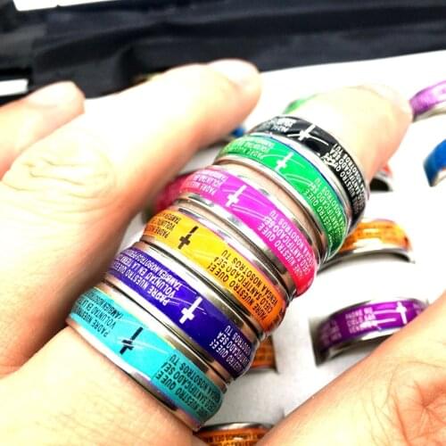 MixMax 36pcs Men Women God Lords Prayer Stainless Steel Band Rings Wholesale Lot Religious Ornaments