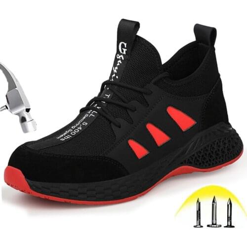 Mens Steel toe Safety Shoes Outdoor Puncture Proof Rubber Sole Non-slip Comfortable Casual Lightweight Protective Work Shoes