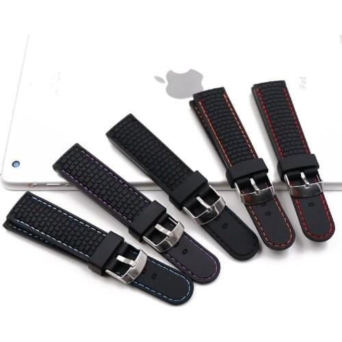 Mens silicone strap buckle 22mm watch accessories outdoor sports waterproof and sweat-proof suture rubber strap watch band