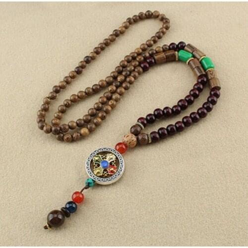 Nepal Ethnic Jewelry Sandalwood pendants Manufacturer direct Nepal Peace cross pestle ebony Vintage sweater necklace
