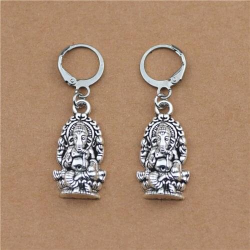 New Vintage Ethnic Style Tibetan Silver Color Animal Buddha Elephant Hindu Ganesha Pendant Drop Earrings Jewelry Gifts