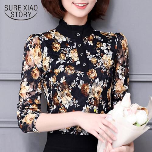 New Arrival 2021 Fashion Spring and Autumn Long-sleeved Female Lace Tops Women Plus Size Casual Slim Elegant Blusas 36i 25