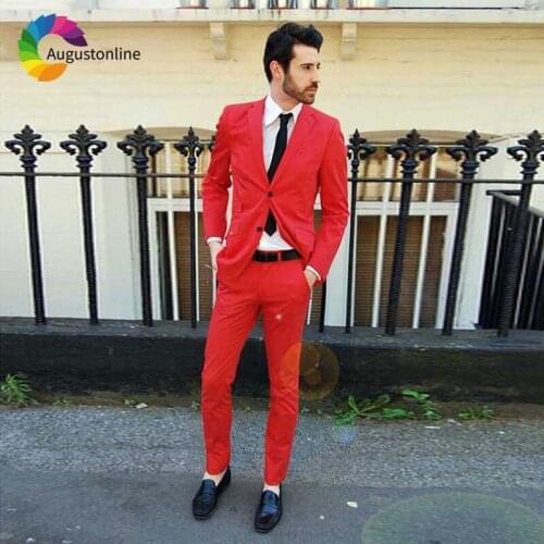 2019 New Arrival Red Men Suits Wedding Suits Regular Fit Groom Tuxedo Pants Custom Made Best Man Blazer Jacket Prom Wear 2 Piece