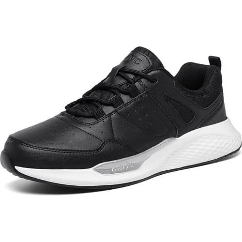 2021 New Arrivals Mens Fashion Leather Casual Shoes Comfortable Soft Black Sneakers Concise Chunky Shoes Light Male Footwear