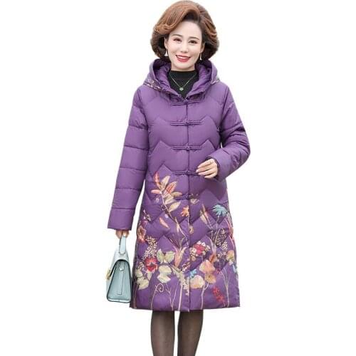 Chinese style Slim Retro Long Cotton Coat 2020 Winter New Women Parka national style large size printed Cotton Jacket