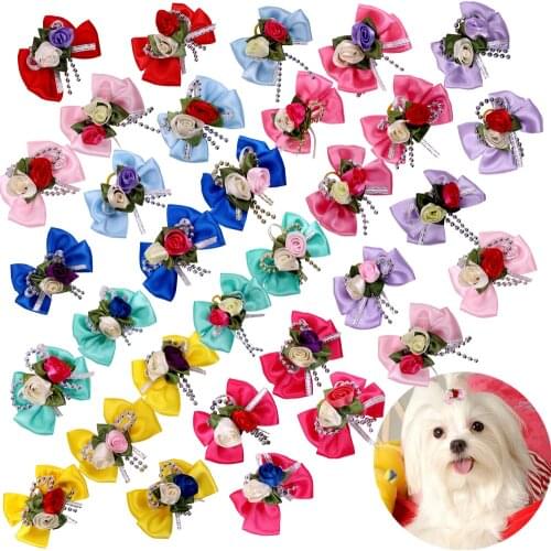 10pcs Dog Bows Flowr Pet Dog Hair Accessories Fashion Cute Pet Supplies Dog Grooming Products Rubber Bands Dog Hair Bows