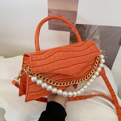 2021 Luxury Women Orange Blue Green Party Flap Bags Stone Pattern Pu Leather Shoulder Crossbody Bag Lady Designer Pearl Handbags