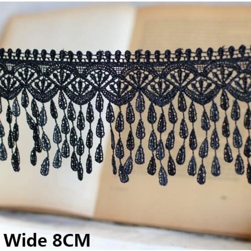 8CM Wide Black Cotton Tassel Embroidered Ribbon Lace Fringe Lace Edging Trim Curtains Cloth Crafts DIY Sewing Splicing Material