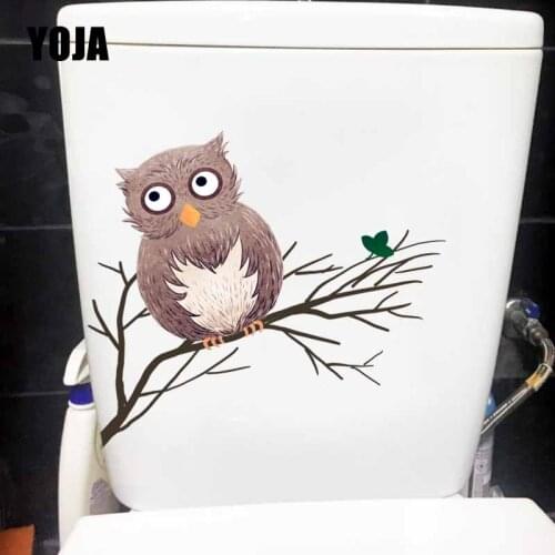 YOJA 23X18.7CM Cute Owl Room Decoration Wall Sticker Cartoon Bathroom Toilet WC Decal T5-0508