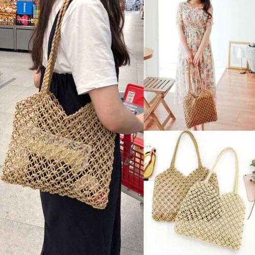 Fashion Women Straw Bag Handwoven Rattan Handbags Knitted Crossbody Bag Tote Hollow Should Bag Straw Shopping Bag