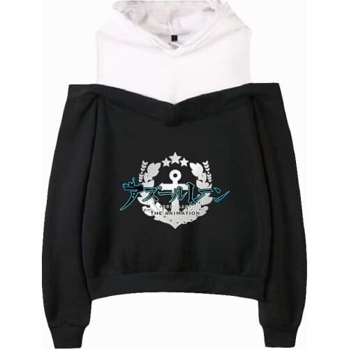 Kawaii Japan Harajuku Style Azur Lane 2D Print Women Popular Hooded Off-Shoulder Hoodies Sweatshirt Anime Clothes Girl Y2K Tops