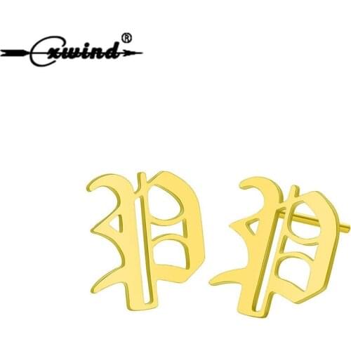 Cxwind Stainless Steel Charms 26 Alphabet Stud Earrings English Letters P Initial Earrings 3 Color for women Fashion Jewelry