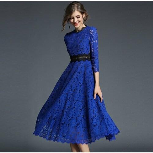 Autumn Elegant Vintage Long Lace Dress Women Plus Szie 5xl Crochet Hollow Out Lace Dress Sexy Club Evening Party Dresses Spring