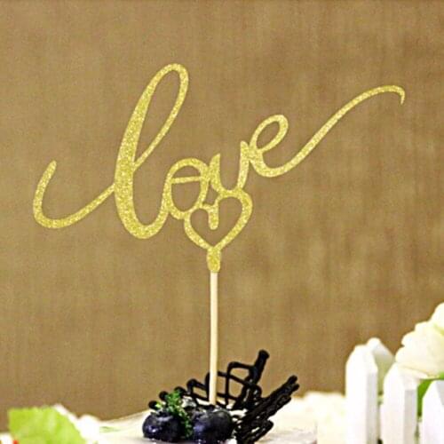 1 Pcs New Cupcake Wrappers Love Heart Cake Toppers Wedding Birthday Party Decorations Gold Sliver