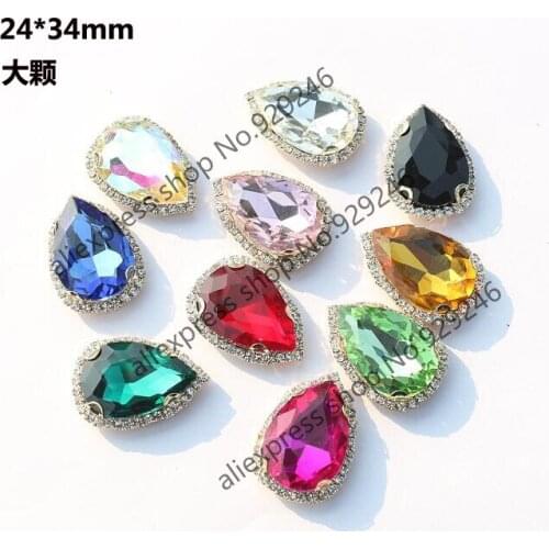 1pcs/pack big tear-drop glass crystal claw rhinestone sewing-on stones gold applique for fur coat Jeans decoration DIY crafts