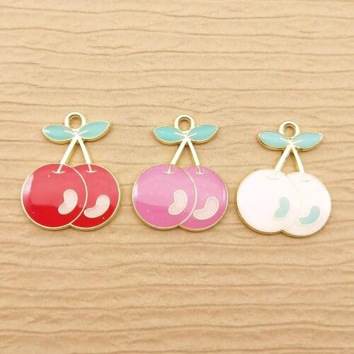10pcs 17x21mm enamel cherry fruit charm for jewelry making crafting fashion earring pendant bracelet necklace charms