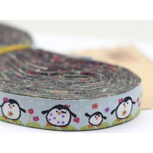 2016 New 100% polyester Cartoon Penguin Woven Jacquard Ribbon 16mm 5/8 "grosgrain ribbon For DIY Dog Collar wholesale