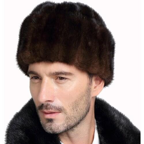 2020 new men mink fur hat New Fashion Mens Artificial Mink Fur Winter Warm Hat / Cap Flat frosted Hat