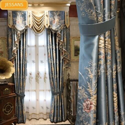 2021 New Thickened Jacquard Simulation Silk Blackout Curtains for Living Room Bedroom Custom Finished Valance