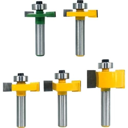 5Pcs 8mm Shank T Slot Router Bit with Bearing Wood Slotting Milling Cutter T Type Rabbeting Woodwork Tools for Wood