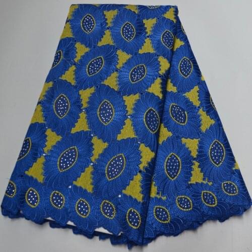5yards/pc) high quality embroidered Swiss voile lace fabric newest royal blue yellow African cotton lace for party dress CP468