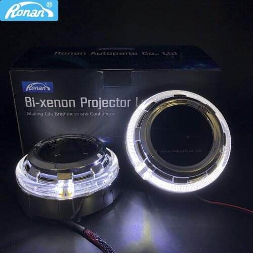 RONAN Car Styling 3.0 inch Bi-LED Angel Eyes Integrated Bezel Shrouds Masks of LED Optical Eyes White Blue no lens