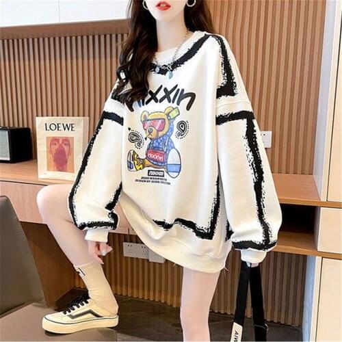 White Funny Hoodie O Neck Hoodie Gothic Women Loose Streetwear Tops Hip Hop Pollover High Street Korean Amine Hoodie Coats