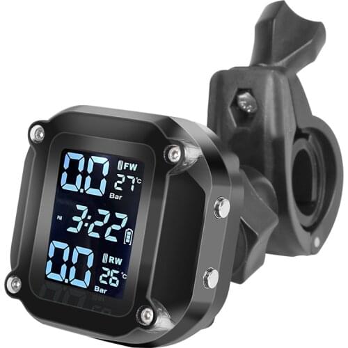 Wireless Motorcycle TPMS Motor Tire Pressure Tyre Temperature Monitoring Alarm System LCD Time Display USB Solar Charging Motos