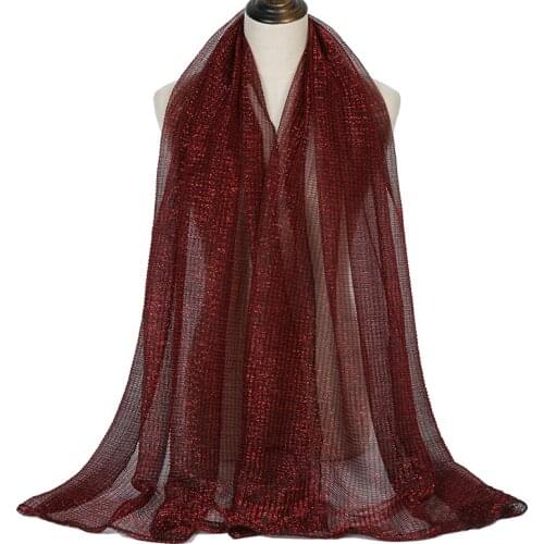 New Arrival Glitter Lurex Polyester Scarf Women Muslim Hijab Shimmer Striped Female Autumn Scarves for Ladies Islamic Bandana