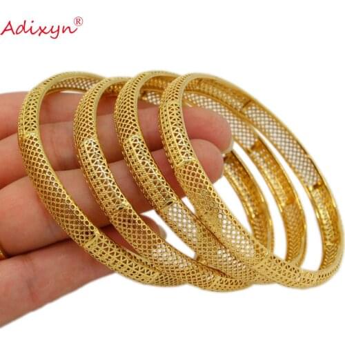 Adixyn 4pcs/lot 24k Gold Color Bangle For Women Girls India/Dubai Bracelets & Bangles Female Cut Wedding Jewelry N071022