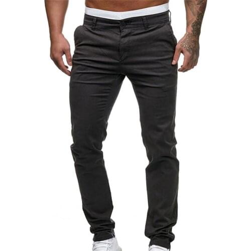 Men Pants Casual Cotton Blend Solid Color Young Slim Fit Pleated Zipper Male Solid Color Button Long Trousers Autumn Men Pants