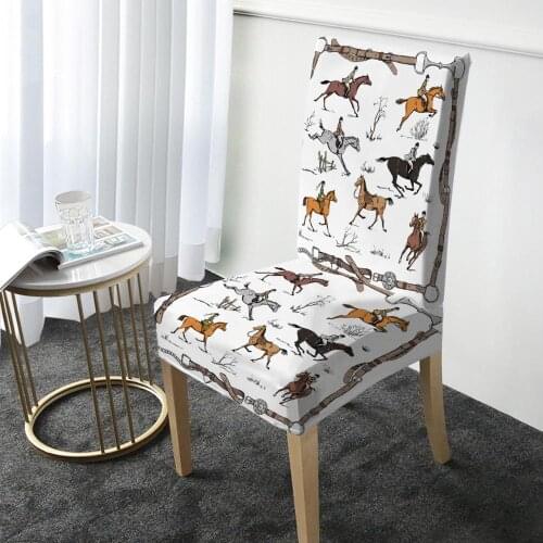 Horse Print Chair Cover Elastic Dining Chair Protector Cover Washable Slipcover for Christmas Banquet Party Home Decor