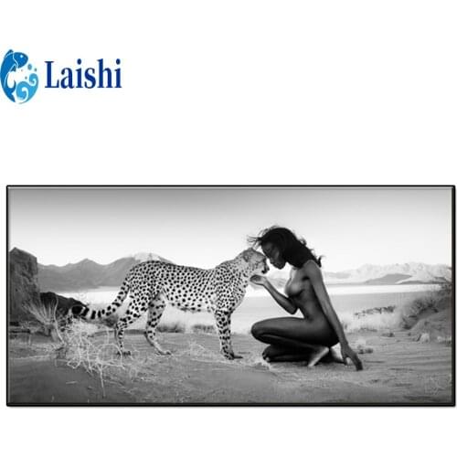 Black and white art, African descent woman and leopard Full square/Round Diamond embroidery diamond Painting Cross Stitch decor