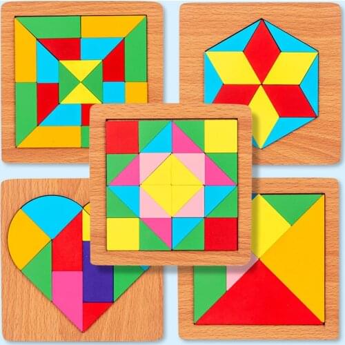 Wooden Tangram Jigsaw Puzzle Board Children Thinking Training Montessori Learning Educational Toys Puzzle Bloack Children Games