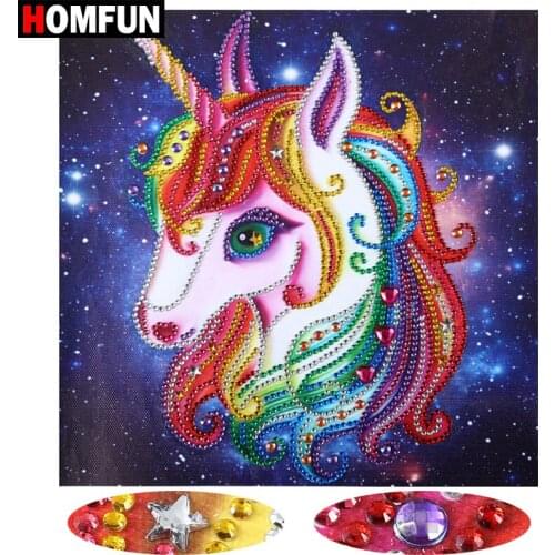 HOMFUN 5d Diy Diamond Painting Cartoon unicorn Picture Of Rhinestones Special Shaped Round Diamond Embroidery Home Decor 25x25