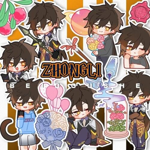 Game Genshin Impact Xiao Zhongli Venti Diluc Tartaglia Cute Refrigerator Luggage Sticker Paster Phone DIY Scrapbook Decal Decor