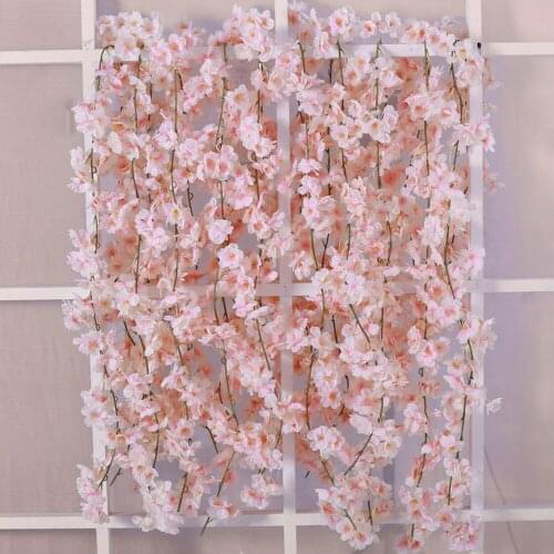 4pcs 1.8M Artificial Cherry Blossom Flower Rattan Wedding Garland Ivy Decoration Fake Silk Flower Vine for Party Home Decoration