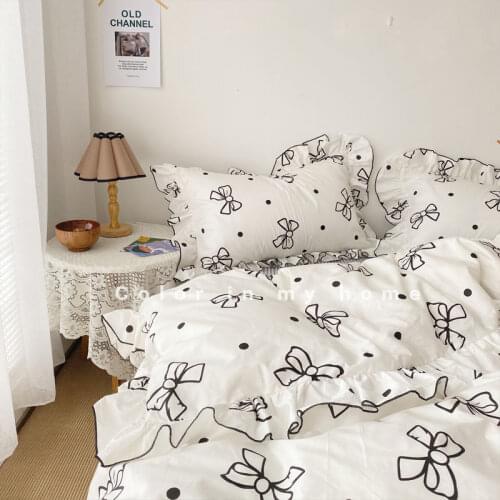 Bow-knot Princess Style Bedding Set Bed Linen Cotton Duvet Cover 220x240 Bedspread Summer King Queen Size Bedding Sets 3/4Pcs