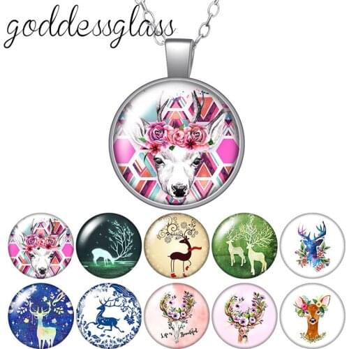 Beauty Elk moose iamges Fashion Round Glass glass cabochon silver plated/Crystal pendant necklace jewelry for Gift