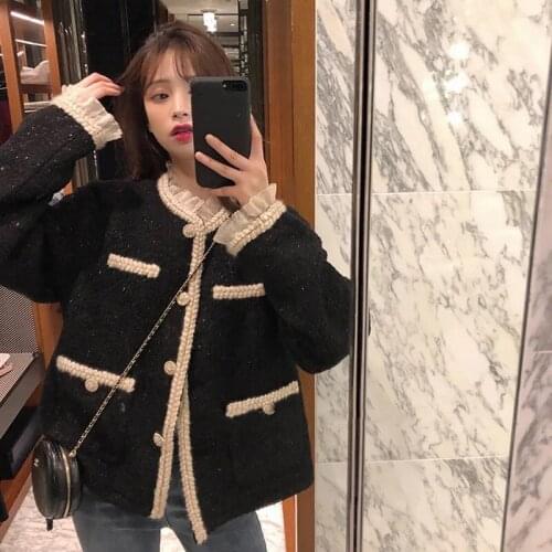 French small fragrance jackets women autumn and winter 2021 Korean wild fried street short thick tweed coat Add cotton femme 70