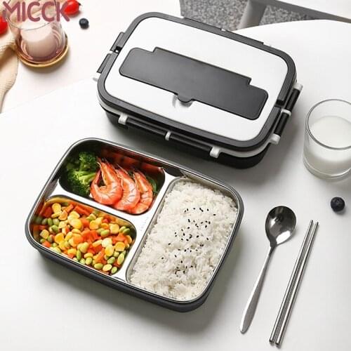 MICCK 304 Stainless Steel Lunch Box Portable Bento Box Student Sealed Leak-proof Large-capacity Food Container With Tableware