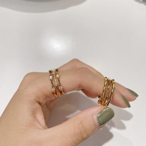 Brass With 18K Gold AAA Zircon Geo Rings Women Jewelry Punk Designer Club Cocktail Party Japan Korea Fashion