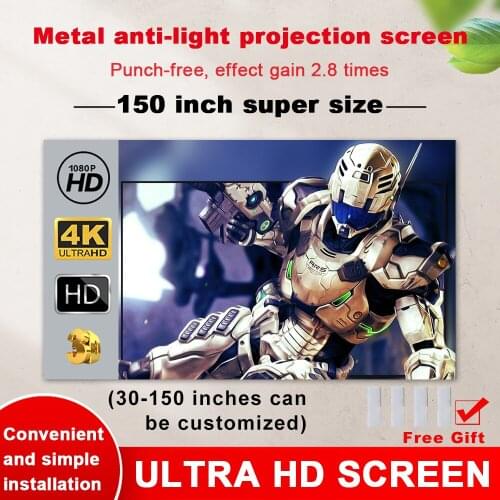 High Brightness 16:9 Metal Anti Light Curtain 60 84 100 120 133 150 Inches Home Outdoor Office Portable 3D HD Projection Screen